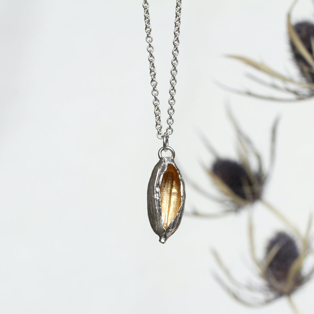 hollow cardamom pod necklace