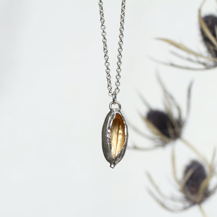 hollow cardamom pod necklace