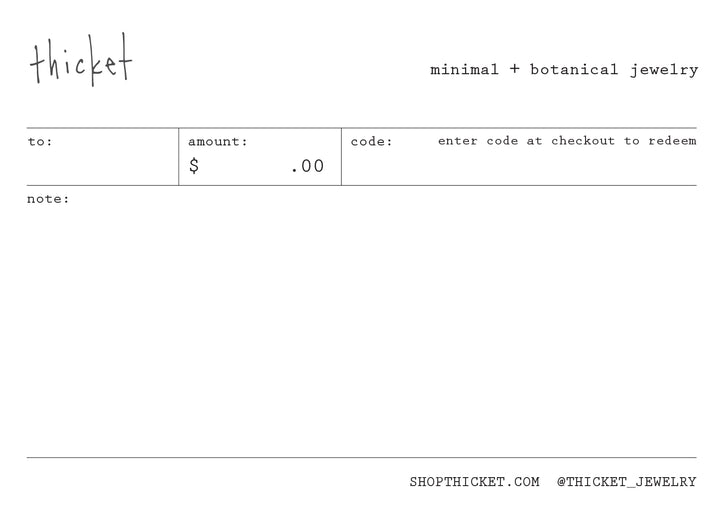 Thicket gift card